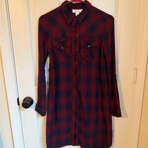 Motherhood Maternity Plaid Shirt Dress Burgundy, Navy Small Longline Silhouette,
